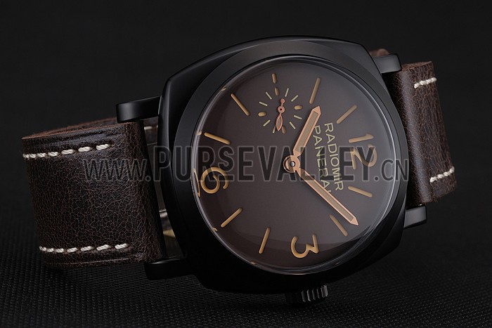 Swiss Panerai Radiomir 1940 Brown Dial Black PVD Case Brown Leather Strap 1453846