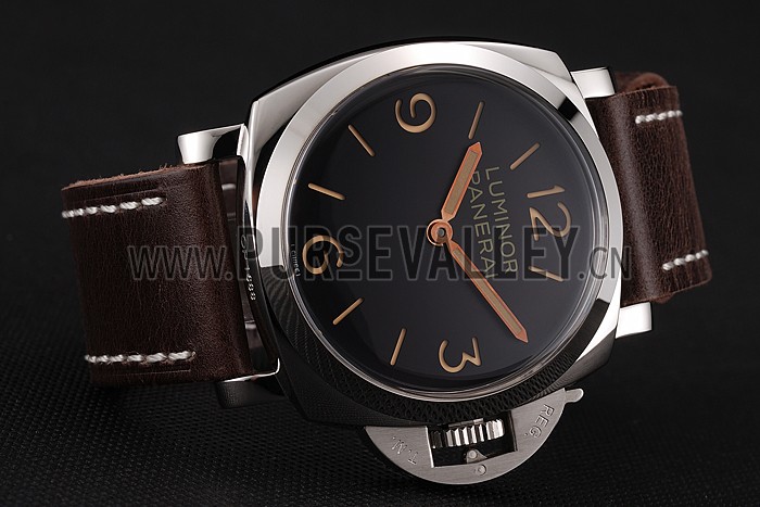 Swiss Panerai Luminor Black Dial Stainless Steel Case Brown Leather Strap 1453854