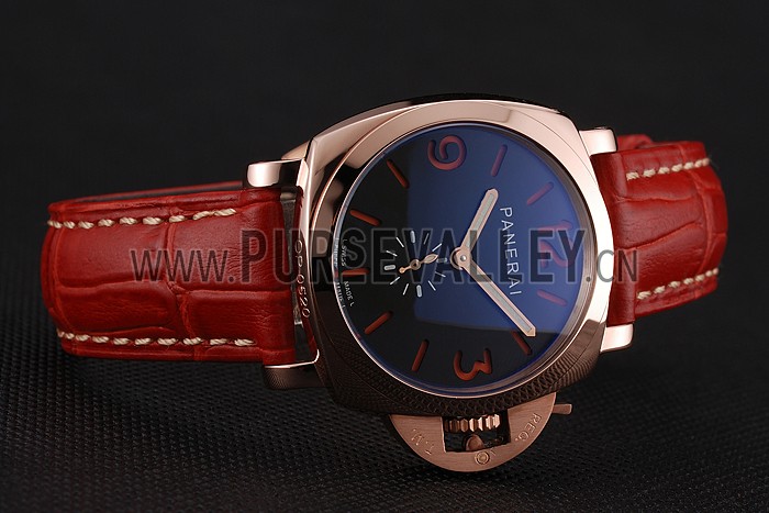 Panerai Radiomir Black Dial Rose Gold Case Red Leather Strap 1453806