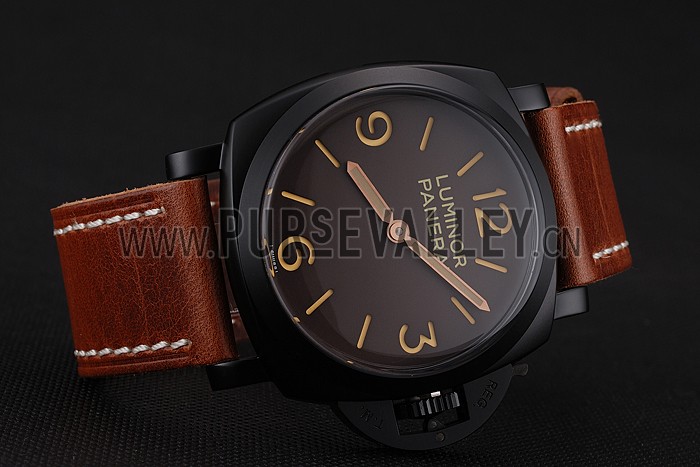 Swiss Panerai Luminor Brown Dial Black PVD Case Brown Leather Strap 1453856