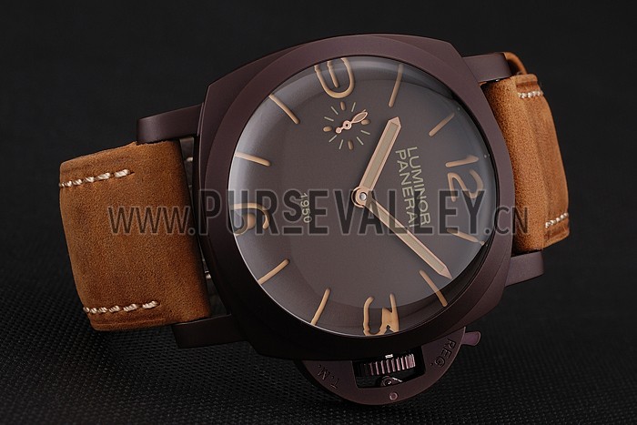 Swiss Panerai Luminor 1950 Brown Dial Brown PVD Case Brown Suede Leather Strap 1453850