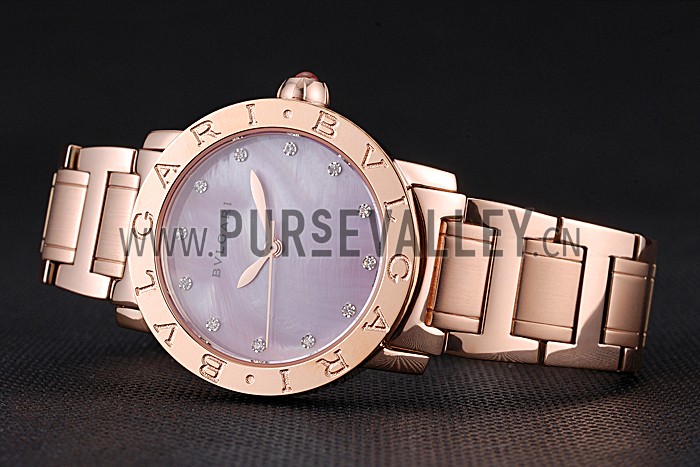 Bvlgari Solotempo Plum Dial With Diamonds Rose Gold Case And Bracelet 622743