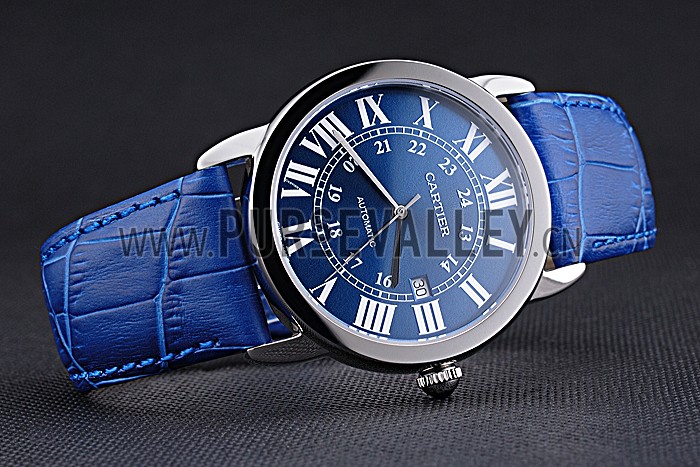 Swiss Cartier Ronde Solo Stainless Steel Case Blue Dial Roman Numerals 622193