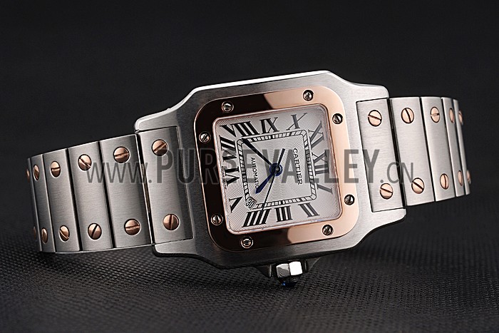 Swiss Cartier Santos De Cartier Galbee Rose Gold and Steel Case Steel Bracelet Small 622645