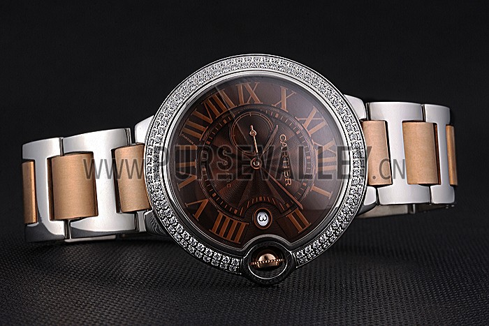 Swiss Cartier Ballon Bleu Diamond Case Brown Dial Two Tone Bracelet 622674