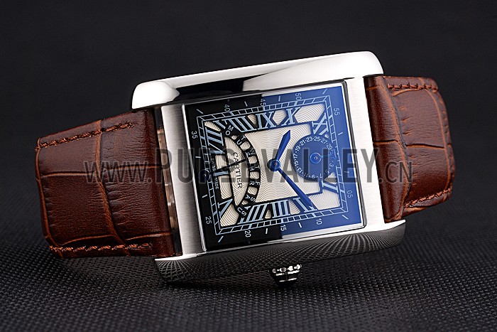 Cartier Tank Black And White Dial Stainless Steel Case Brown Leather Strap 622763