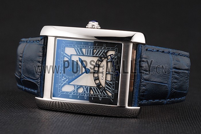 Cartier Tank White Dial Stainless Steel Case Blue Leather Strap 622762
