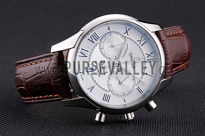 Omega DeVille Silver Bezel with White Dial and Brown Leather Strap 621566