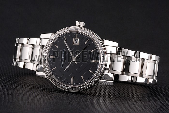 Burberry The City Black Dial Diamond Bezel Stainless Steel Case And Bracelet