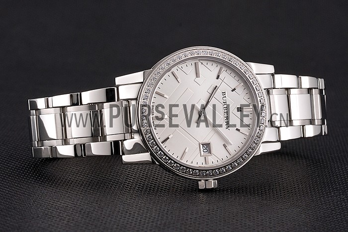 Burberry The City White Dial Diamond Bezel Stainless Steel Case And Bracelet