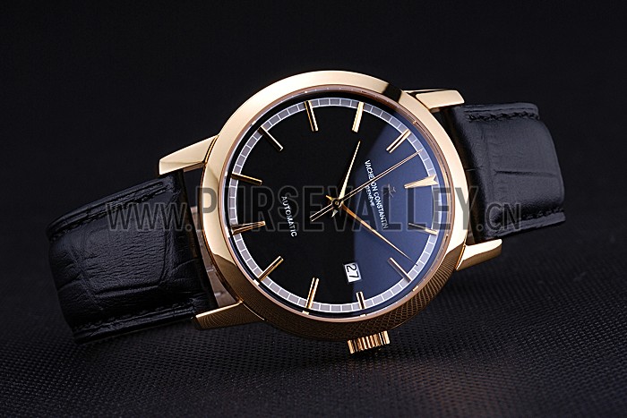 Swiss Vacheron Constantin Patrimony Traditionnelle Gold Case Black Leather Bracelet 622558