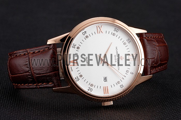 Vacheron Constantin Patrimony Chronometre Royal White Dial Rose Gold Case Brown Leather Strap