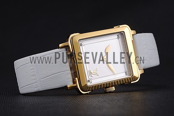 Louis Vuitton Emprise White Dial Gold Case White Leather Strap 622786