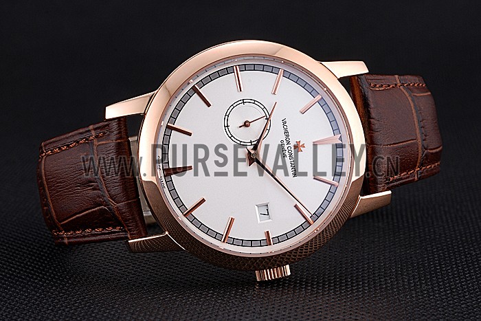 Swiss Vacheron Constantin Patrimony Contemporaine Rose Gold Case White Dial Brown Leather Bracelet 622680