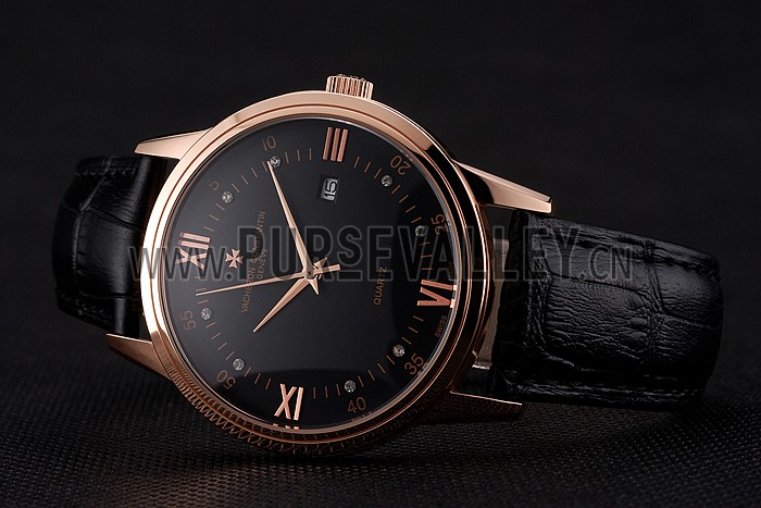 Vacheron Constantin Patrimony Chronometre Royal Black Dial Rose Gold Case Black Leather Strap