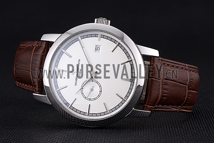 Swiss Vacheron Constantin Patrimony Contemporaine Stainless Steel Case White Dial Brown Leather Bracelet 622684