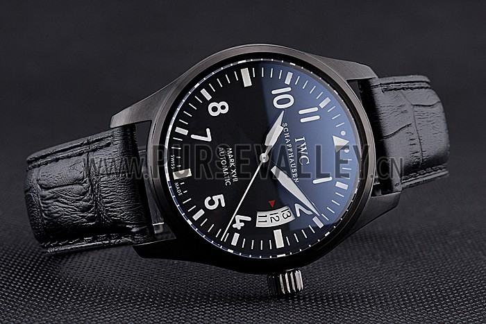 Swiss IWC Mark XVII Black Steel Case Black Dial Black Leather Bracelet 622667
