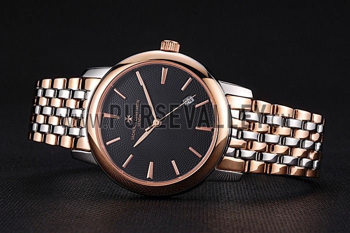 Vacheron Constantin Patrimony Black Dial Rose Gold Case Two Tone Bracelet 62293
