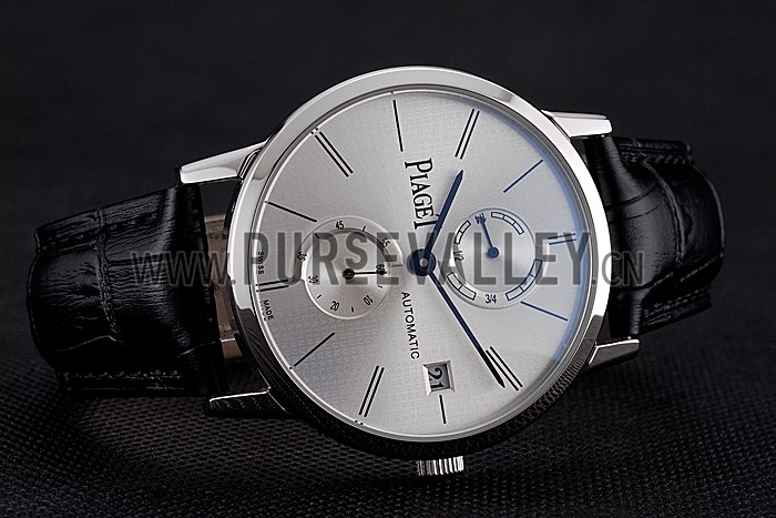 Piaget Altiplano Date Silver Dial Stainless Steel Case Black Leather Strap