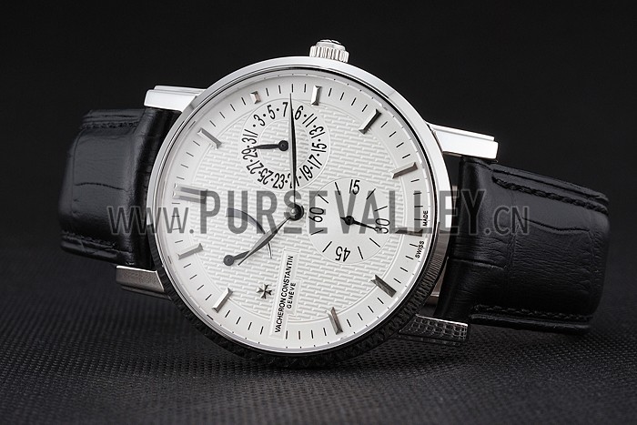 Swiss Vacheron Constantin Patrimony Quantieme Reserve De Marche Cream Dial Stainless Steel Case Black Leather Strap