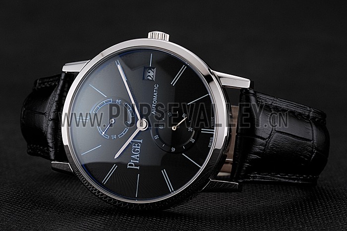 Piaget Altiplano Date Black Dial Stainless Steel Case Black Leather Strap