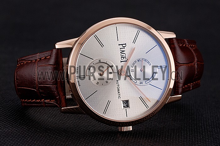 Piaget Altiplano Date Silver Dial Rose Gold Case Brown Leather Strap