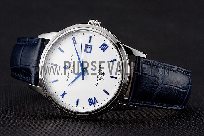 Vacheron Constantin Patrimony Chronometre Royal White Dial Stainless Steel Case Blue Leather Strap