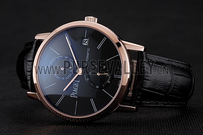 Piaget Altiplano Date Black Dial Rose Gold Case Black Leather Strap