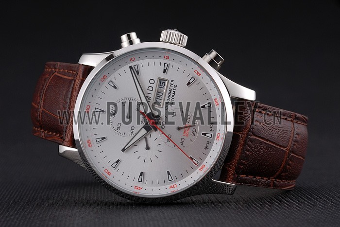 Mido Multifort Chronograph Gray Dial Stainless Steel Case Brown Leather Strap