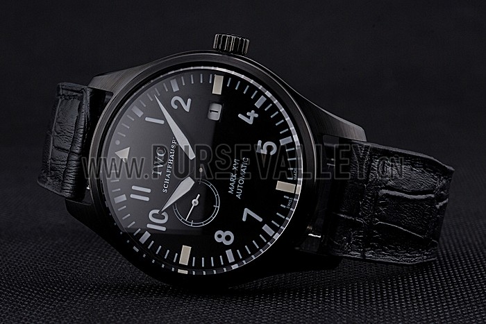 IWC Mark XVll Black Dial Black Stainless Steel Case Black Leather Strap