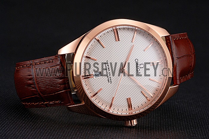 Omega Tresor Master Co-Axial White Dial Rose Gold Case Brown Leather Strap