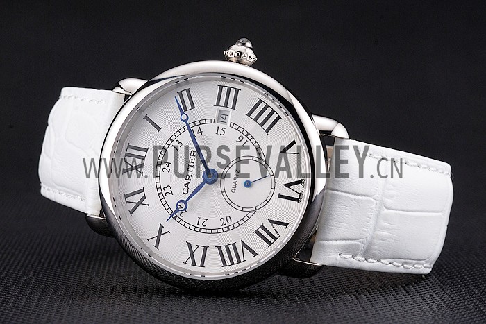 Cartier Ronde Louis Cartier White Dial Stainless Steel Case White Leather Strap