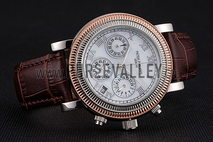 Patek Phillipe Grand Complications Hobnail Bezel Roman Numerals Brown Leather Strap