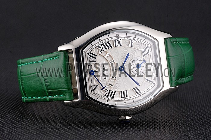 Cartier Tortue Perpetual Calendar White Dial Stainless Steel Case Green Leather Strap