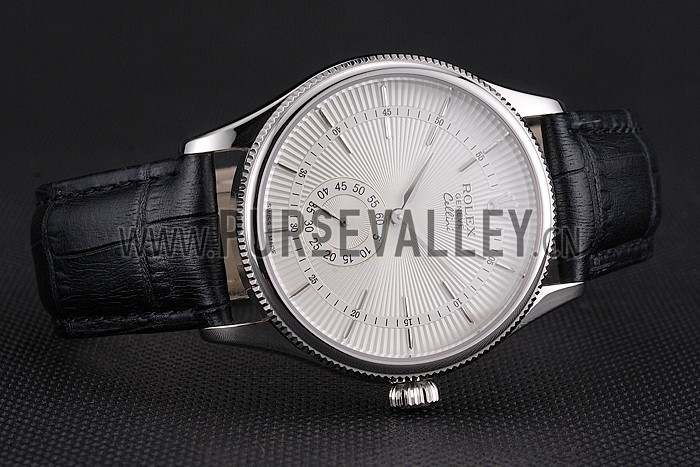 Swiss Rolex Cellini White Dial Stainless Steel Case Black Leather Strap