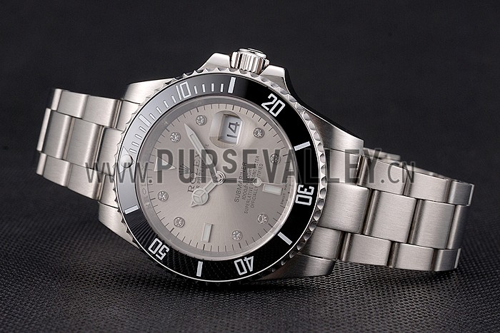 Swiss Rolex Submariner Silver Dial Diamond Markings Black Bezel Stainless Steel Case And Bracelet