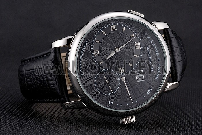 A. Lange & Sohne Lange 1 Black Dial Stainless Steel Case Black Leather Strap