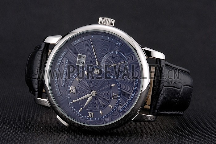 A. Lange & Sohne Lange 1 Blue Dial Stainless Steel Case Black Leather Strap