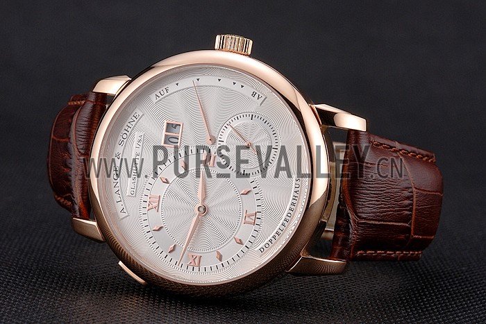 A. Lange & Sohne Lange 1 White Dial Rose Gold Case Brown Leather Strap