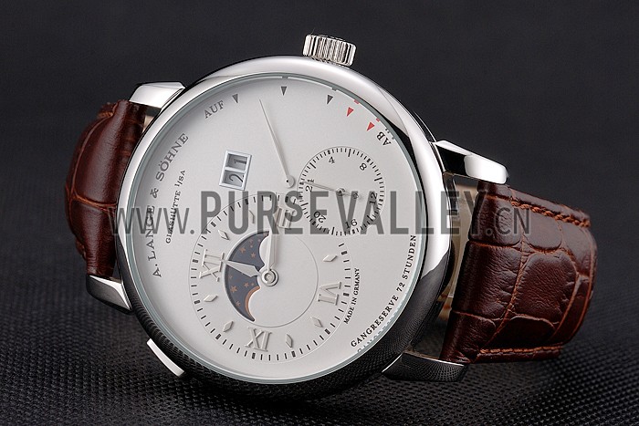 A. Lange & Sohne Grand Lange 1 Moon Phase White Dial Stainless Steel Case Brown Leather Strap