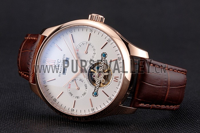 IWC Portofino Tourbillon White Dial Rose Gold Case Broen Leather Strap