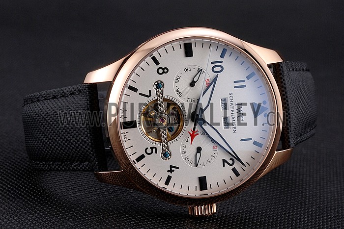 IWC Pilot Tourbillon White Dial Rose Gold Case Black Textile Strap