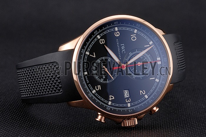 IWC Portugieser Yacht Club Black Dial Rose Gold Case Black Rubber Strap