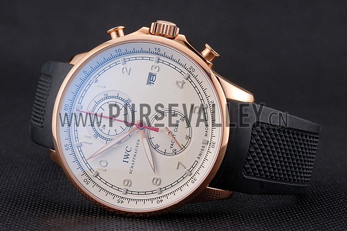IWC Portugieser Yacht Club White Dial Rose Gold Case Black Rubber Strap