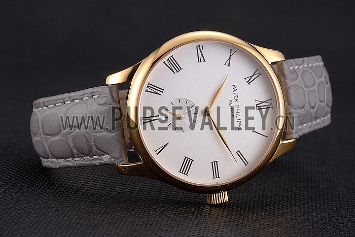 Patek Philippe Calatrava White Dial Gold Case Gray Leather Strap
