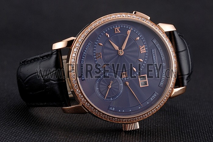 A. Lange & Sohne Little Lange Blue Dial Rose Gold Case Black Leather Strap
