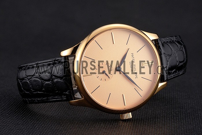 Patek Philippe Calatrava Gold Dial Gold Case Black Leather Strap