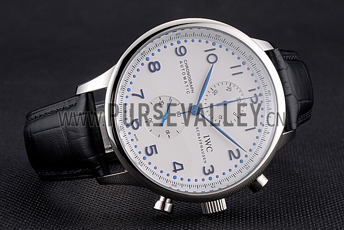 Swiss IWC Portugieser Power Reserve White Dial Stainless Steel Case Black Leather Strap