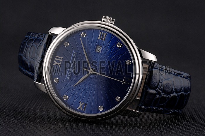 Patek Philippe Calatrava Date Blue Dial Stainless Steel Case Blue Leather Strap