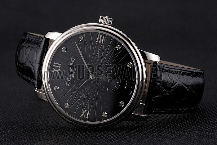 Patek Philippe Calatrava Dark Gray Dial Stainless Steel Case Black Leather Strap